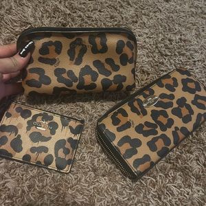 Coach leopard wallet, mini cosmetic bag and card holder